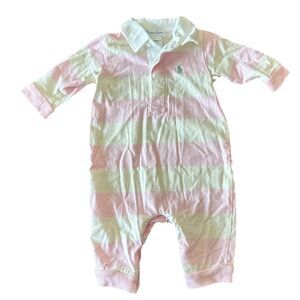 Ralph Lauren Baby Size 6 Months Rugby Striped One Piece Pink Cream Collar Logo
